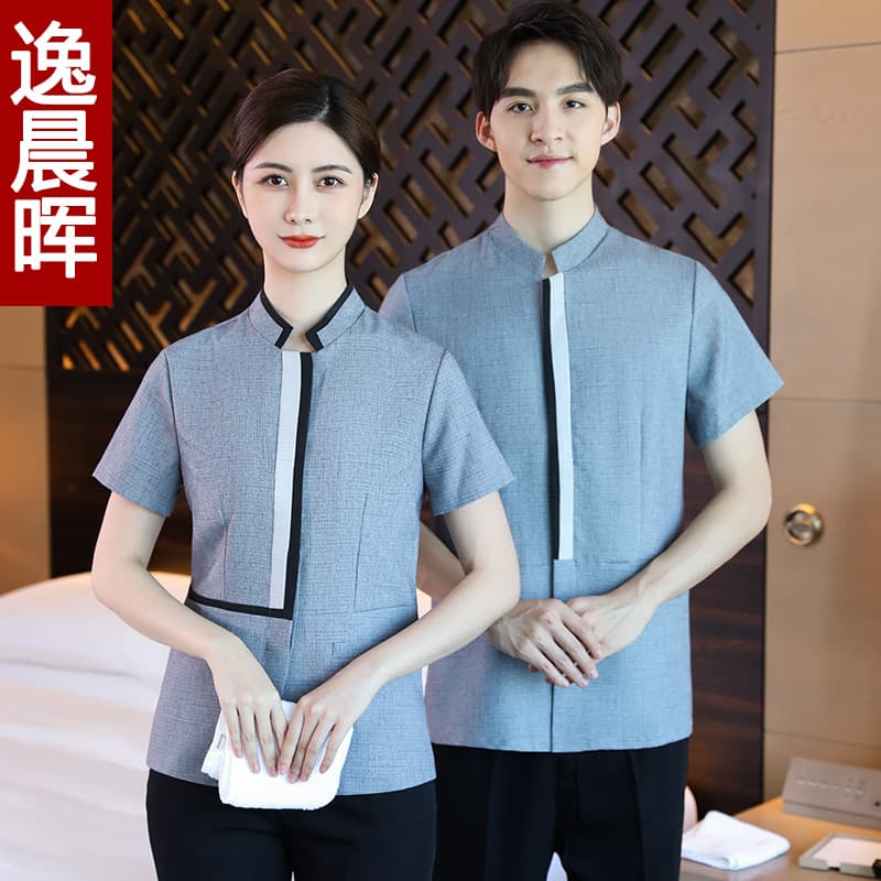 Summer Short-Sleeve Cleaning Uniform for Hotel, Guesthouse, and Property Cleaning Staff, Women's Short-Sleeve Top