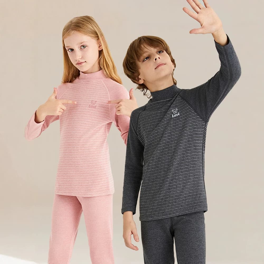 Boys' Striped Home Clothes Autumn and Winter German Velvet Underwear Set Children's Warm Pajamas Girls Mid-Collar Autumn Clothes Autumn Pants