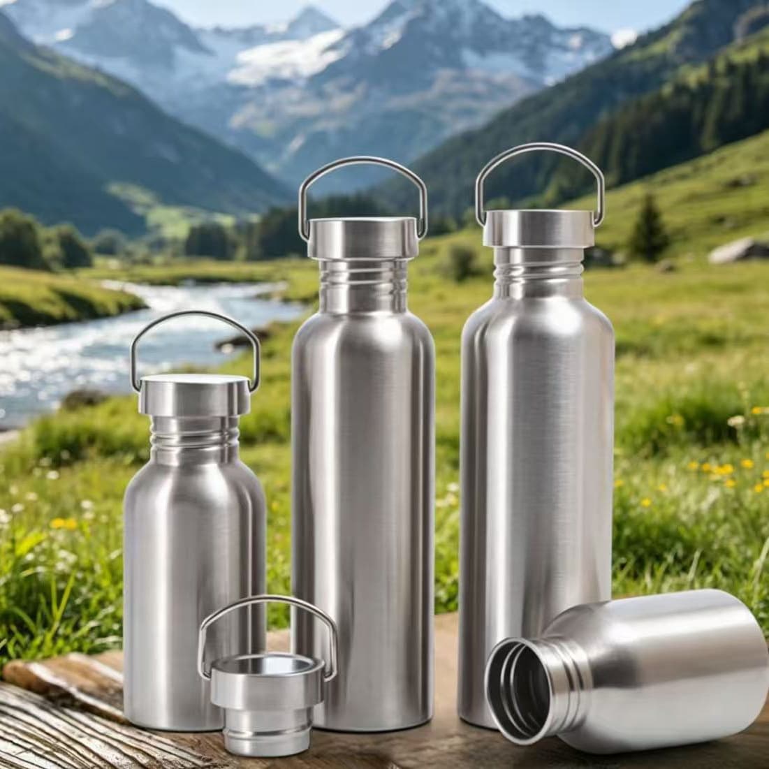 304 stainless steel water cup, sports kettle, outdoor portable large-capacity kettle, stainless steel single-layer American large-mouth bottle