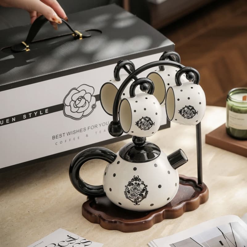 Manfen French Ceramic Drinkware Set for Home Housewarming Cups Complete Set High-End Tea Set Wedding Polka Dot