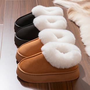 2026 Faux Fur Lined Cotton Slippers for Women, Couple Style, Thickened Indoor Home Anti-Slip Warm Cotton Shoes for Autumn and Winter