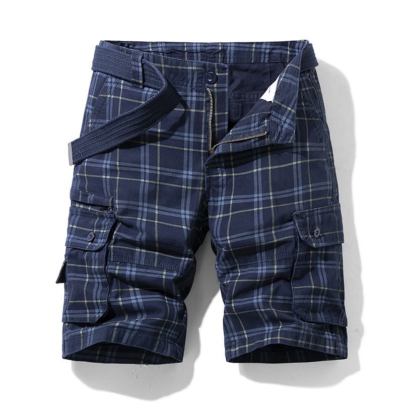 New Summer Men's Shorts Casual Sports Cargo 5-Point Shorts Simple Plaid Slim Fit Mid-Length Multi-Pocket Pants
