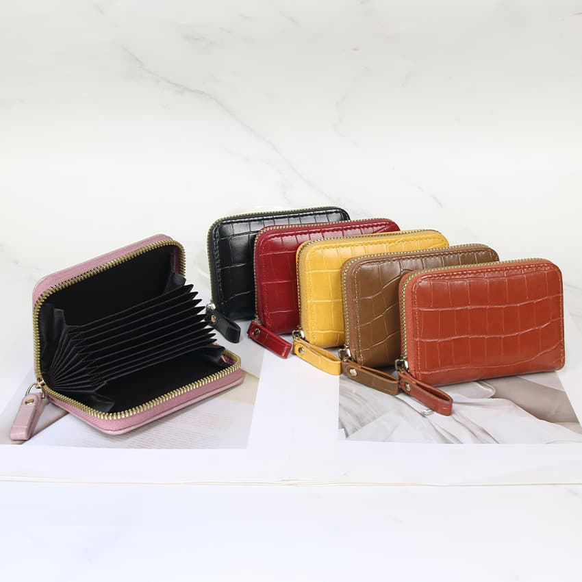 Cross-border PU Crocodile Pattern Zipper Accordion Card Holder Compact Multi-slot Student Credit Card Organizer Wallet