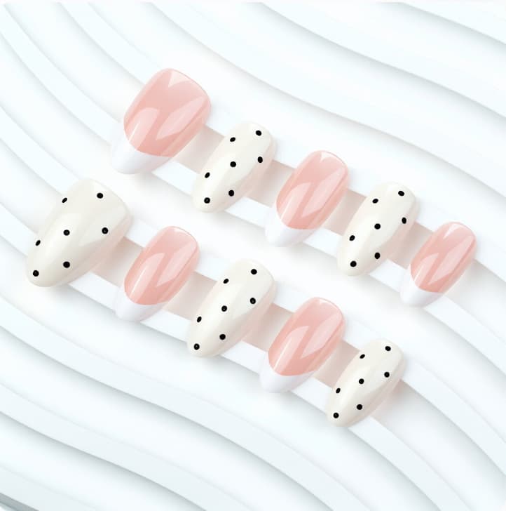 Best-selling in Europe and America, short almond-shaped sweet and cute polka dot pure desire light luxury French removable nail tips wholesale finished product