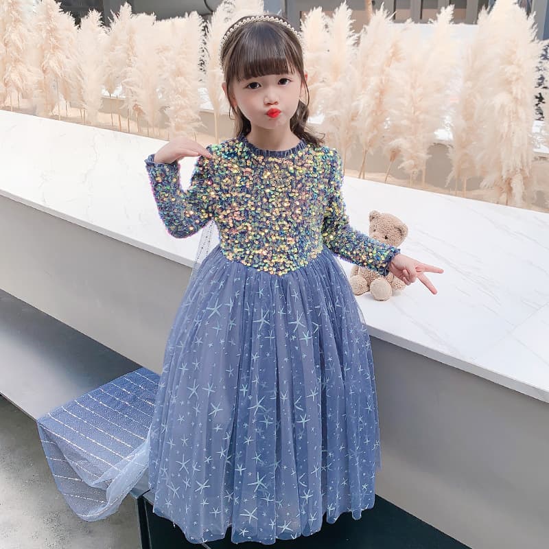 Girls Fleece-Lined Dress 2025 Fall/Winter Frozen Elsa Princess Dress Baby Girl Birthday Gown Long Dress