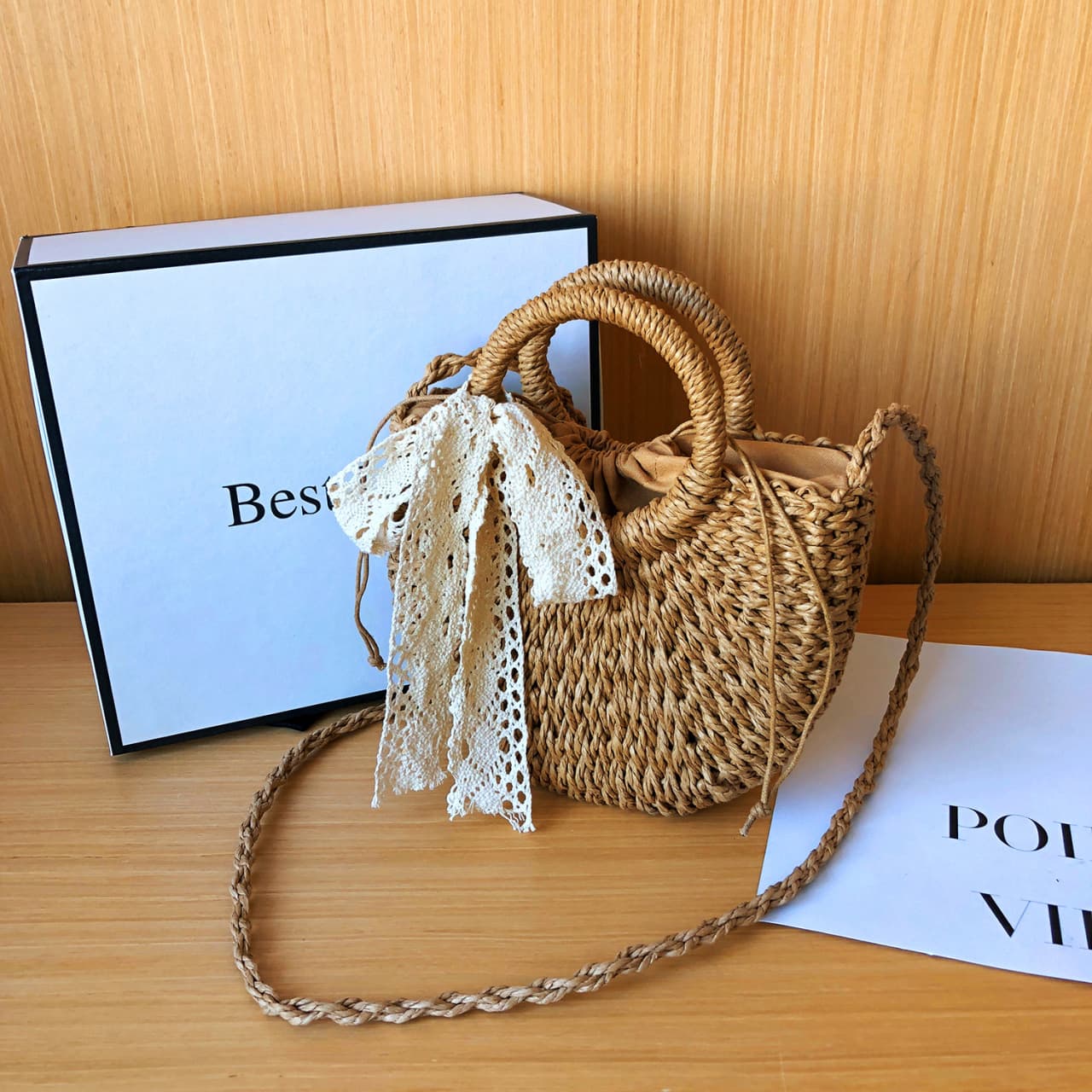 Bow flower straw bag 2026 new single shoulder crossbody bag women's woven bag ins summer beach handbag