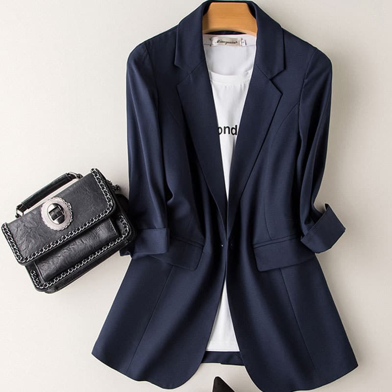 Black small suit for women 2026 new slim and thin three-quarter sleeve suit plus size women's clothing [0316]