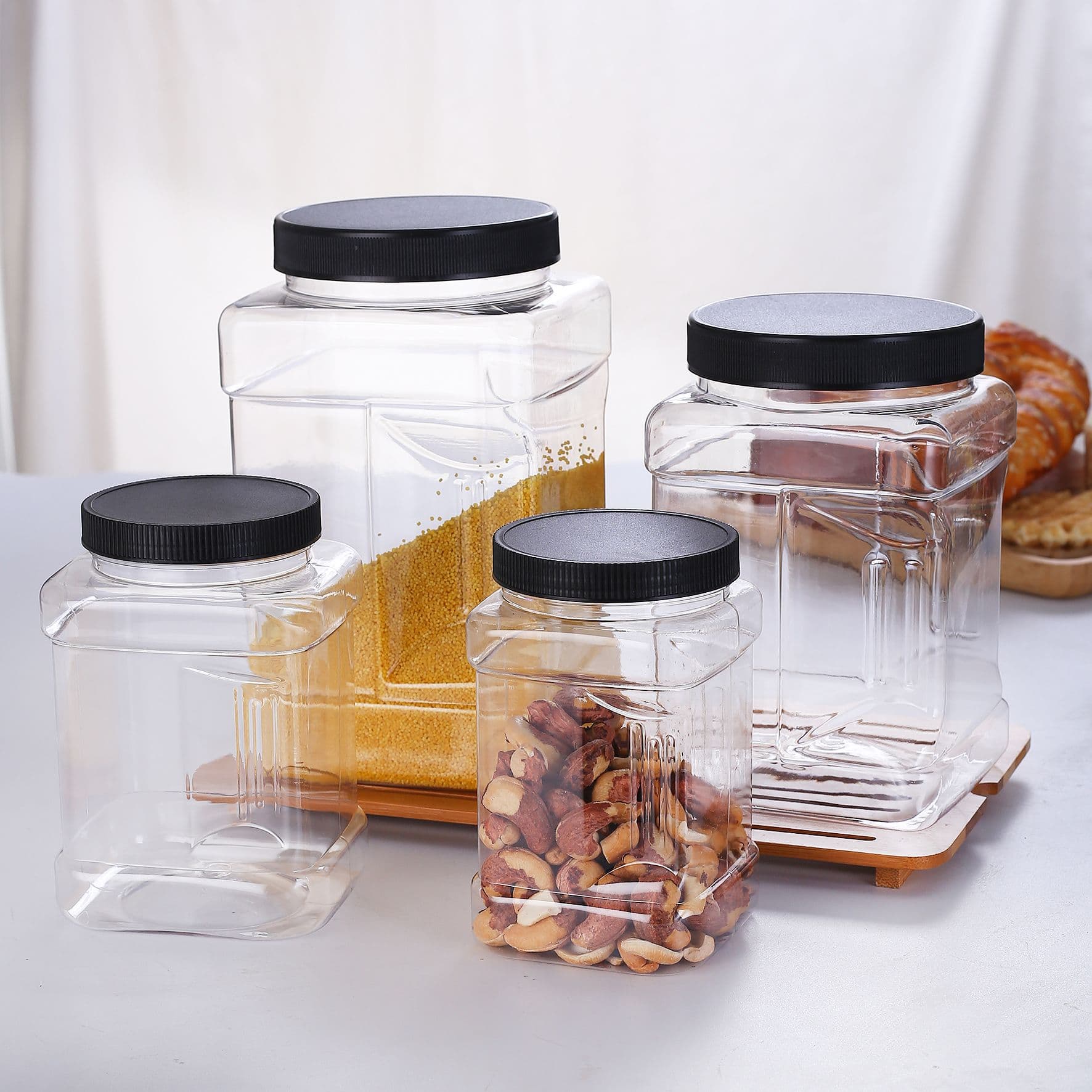 PET Square Hand-Grip Jar, Airtight Sealed, Wide Mouth, Various Diameters, Nut Snack Jar, Flower Tea, Grain Container