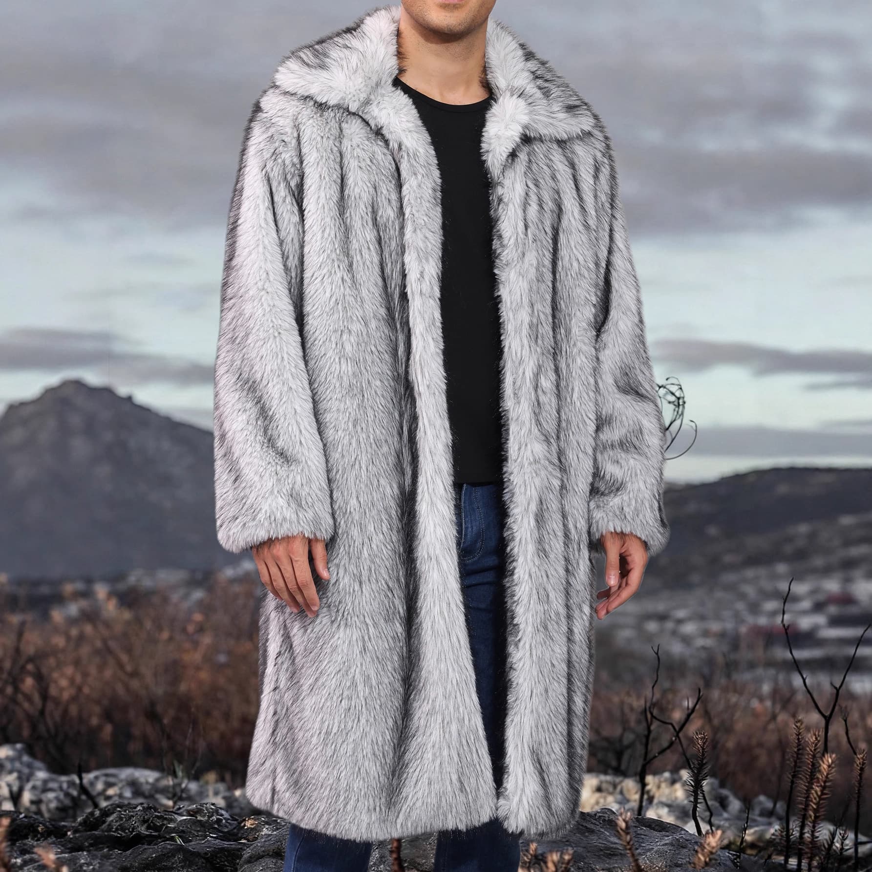 953 Autumn/Winter Cross-Border Amazon Men's Faux Fur Warm Long Coat Eco-Friendly Fur Plush Jacket