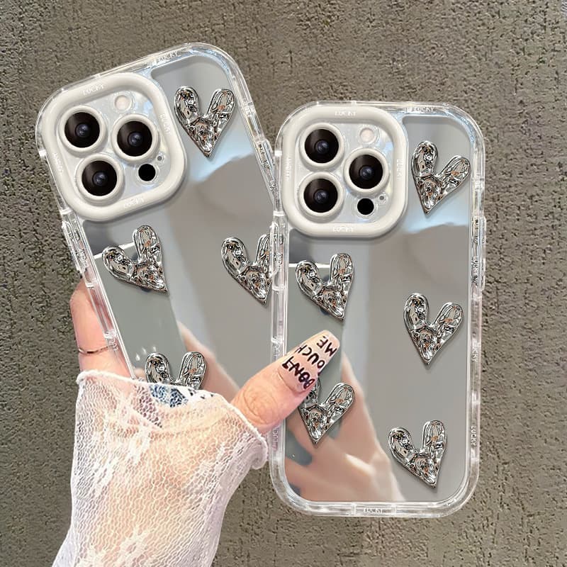 Electroplating love suitable for iphone16 Apple mobile phone case 15promax simple mirror 14 pleated 13 three-dimensional 17