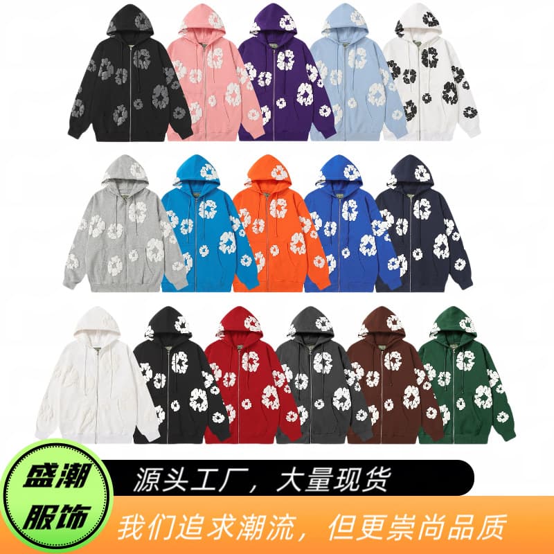 European and American Zipper Style Kapok (Full Series) Foam Print Couple Set Jacket Autumn Couple Outfit