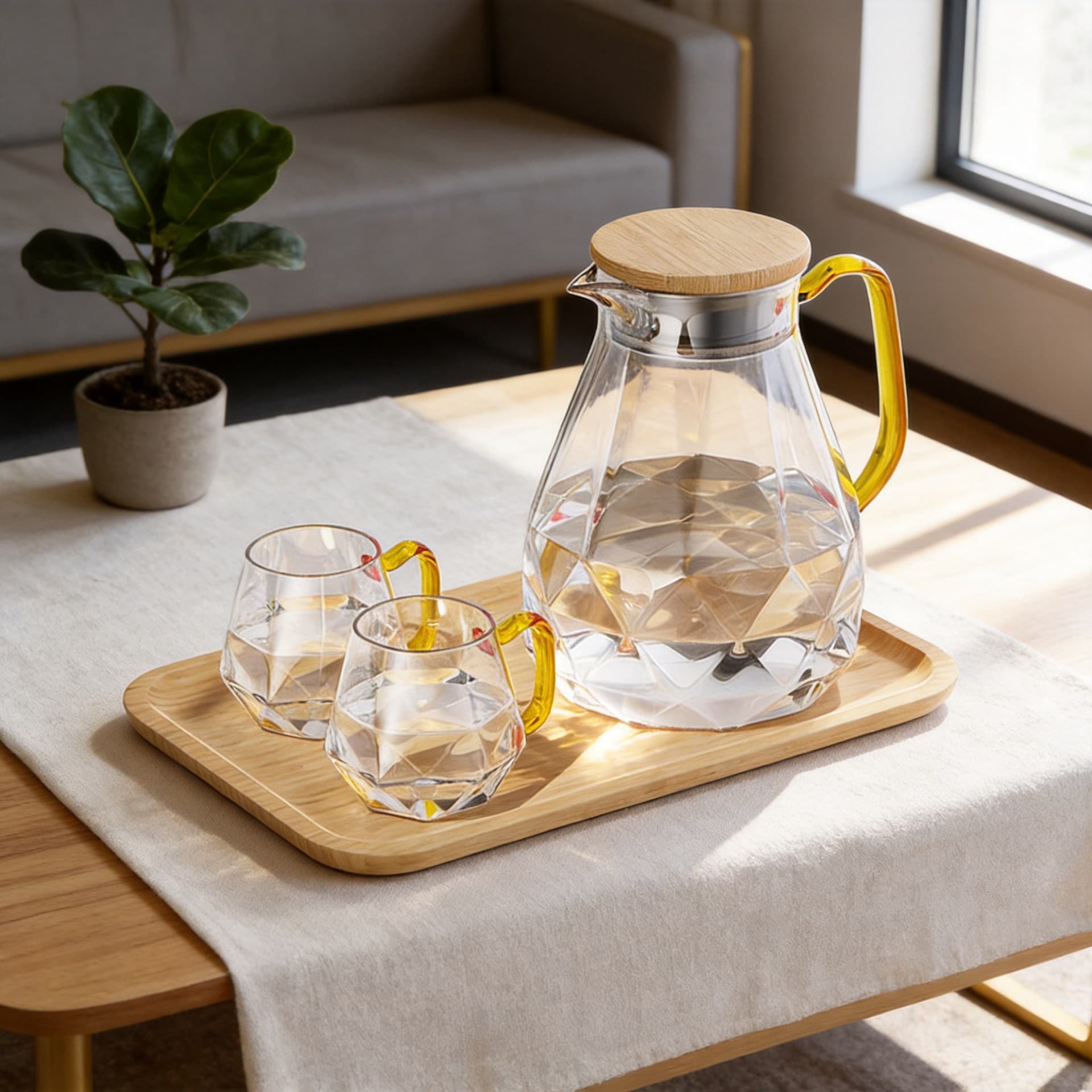 Glass Cold Water Pitcher and Cup Set, Nordic Style, Thickened Cups, Ins-Style, for Home Entertaining, Drinking Cups, Cold Brew