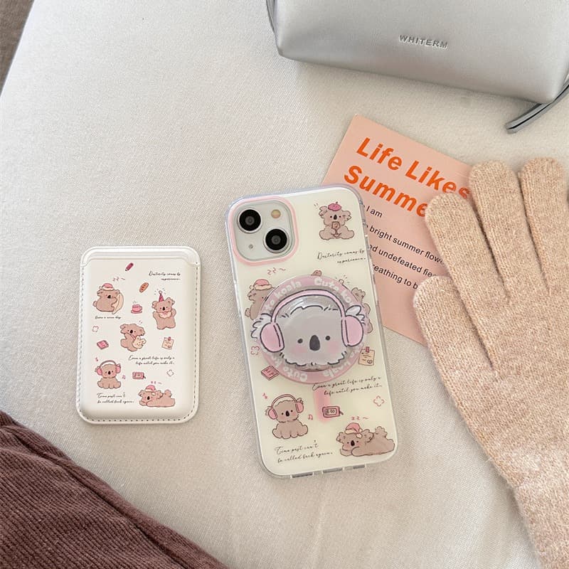 Fun Koala Bear with Headphones 17Promaxx Magnetic Phone Case Suitable for Iphone16Pro Double Layer 15Pro