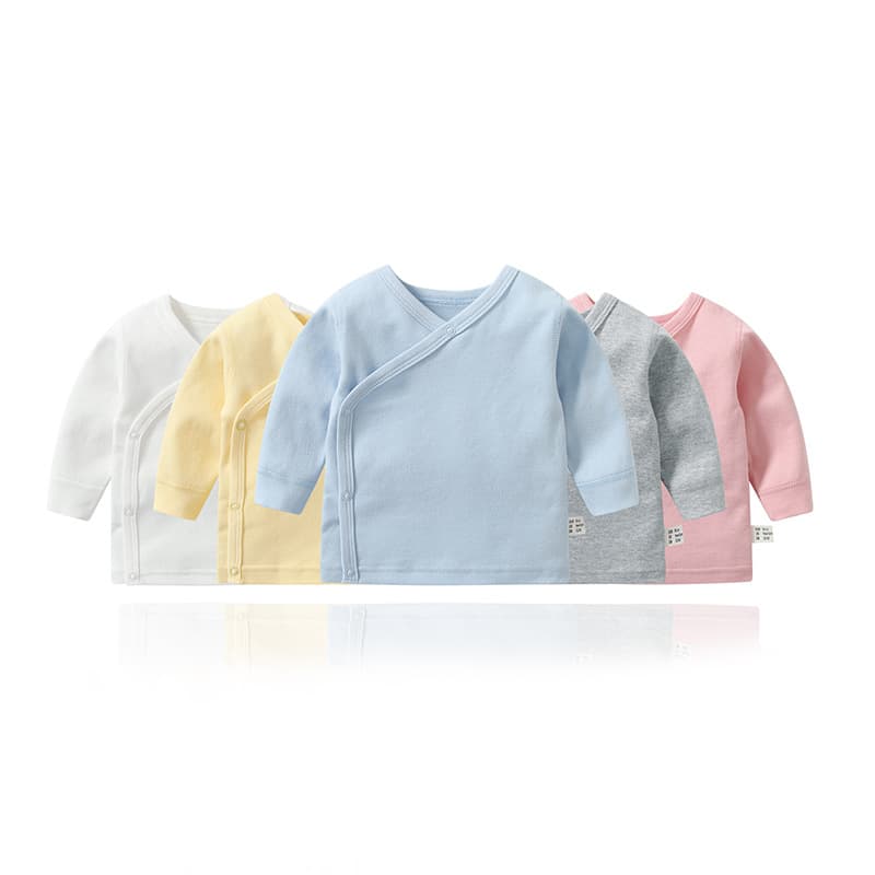 Newborn Cotton Innerwear Home Suit 0-3 Months Baby Boy Girl Solid Color Seamless Monk Style Long Sleeve T-Shirt Spring Autumn
