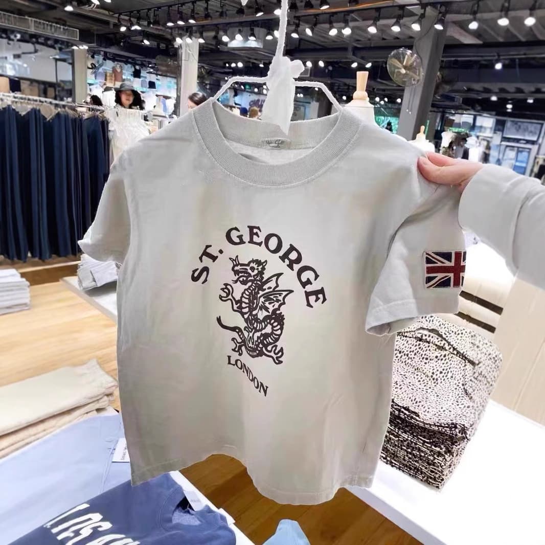 BM style American retro new ST.GEORGE dragon pattern short-sleeved T-shirt bm hot girl high waist distressed short top