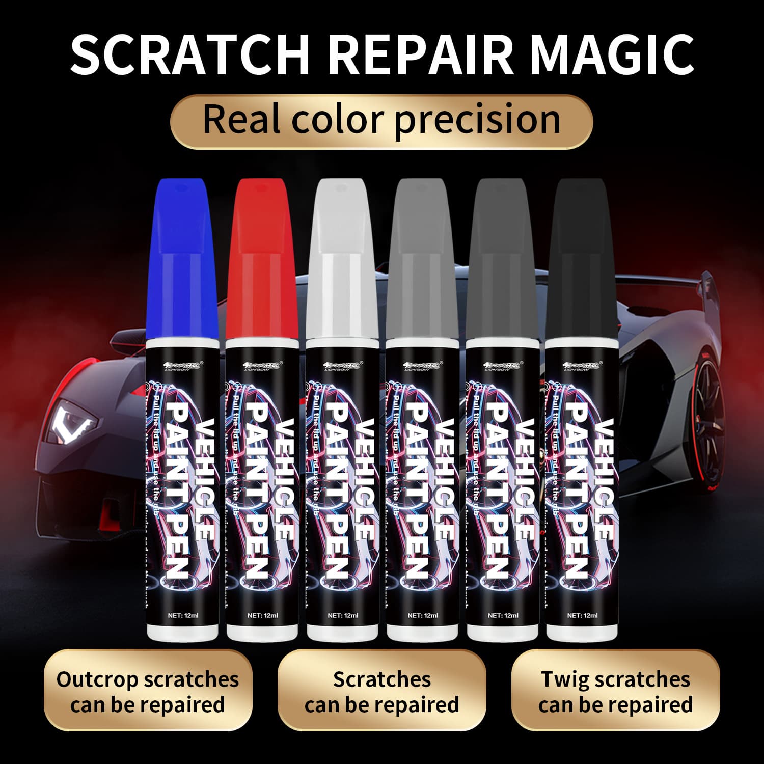 Car Scratch Repair Touch-Up Paint Pen - Black, Silver, Red, Pearl White Car Paint Repair Pen