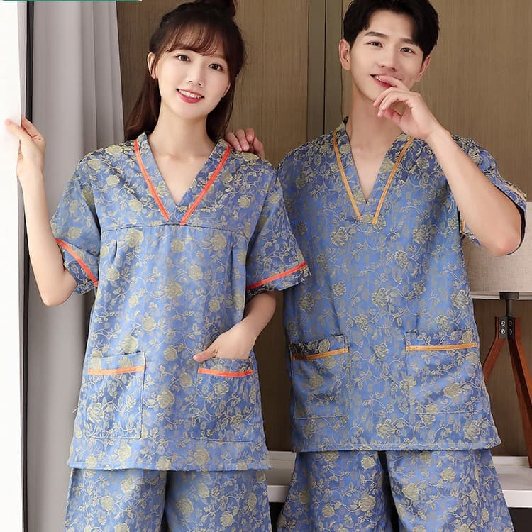 Cotton Jacquard Sauna Suit for Women, Men, and Couples – Beauty Bath, Massage, Moxibustion, Foot Therapy Sleepwear