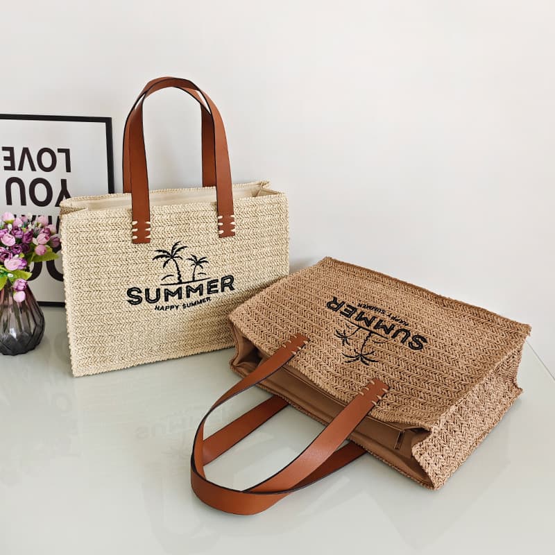 New Summer Embroidered Coconut Straw Bag Large Capacity Commuter Woven Tote Women's Bag Portable Shoulder Casual Beach Bag