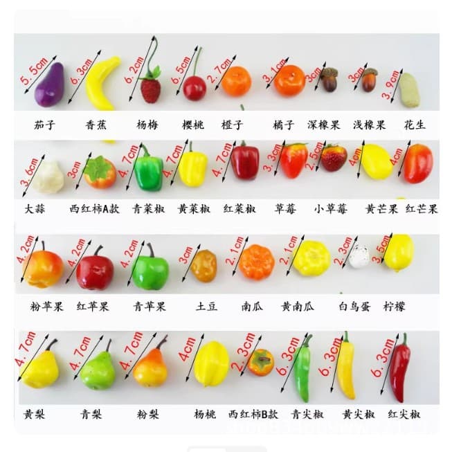 Wholesale available small foam fruit and vegetable models, fake fruit decorations, and realistic miniature fruits.
