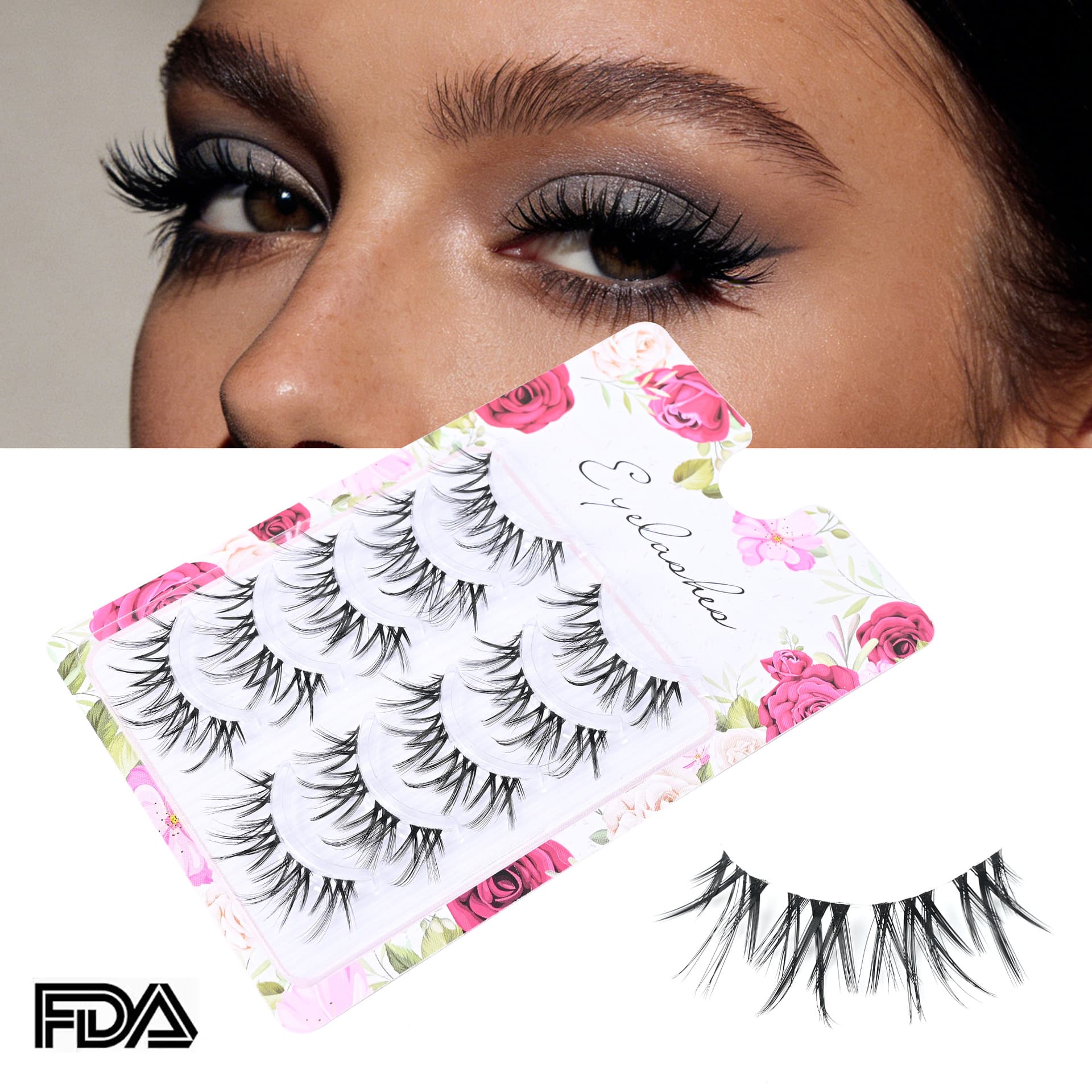 Crossed Natural Long Eyelashes with Transparent Stems for Cross-Border Trade, One-Piece False Eyelashes, Realistic Natural Eyelashes