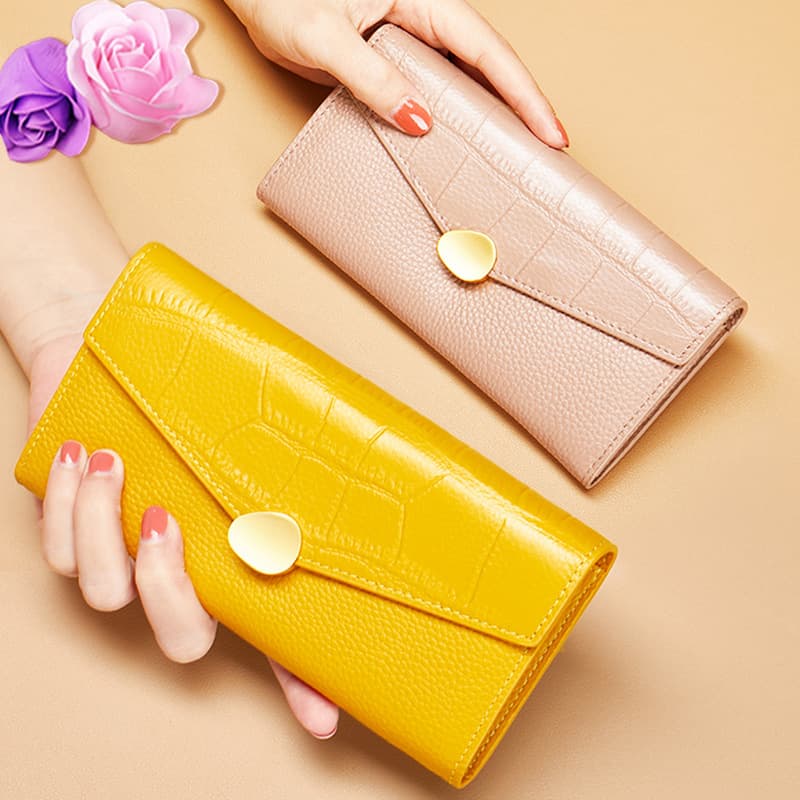 Long wallet women's genuine leather 2025 new small hand bag multi-functional first layer cowhide crocodile pattern wallet mobile phone bag