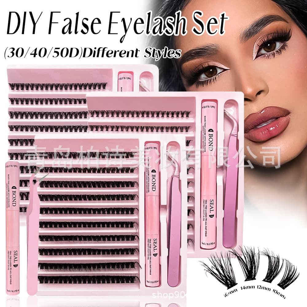Hot-selling Pcs False Eyelashes Thick 80P Glue Tweezers Set DIY Cluster Eyelash Kit for Export