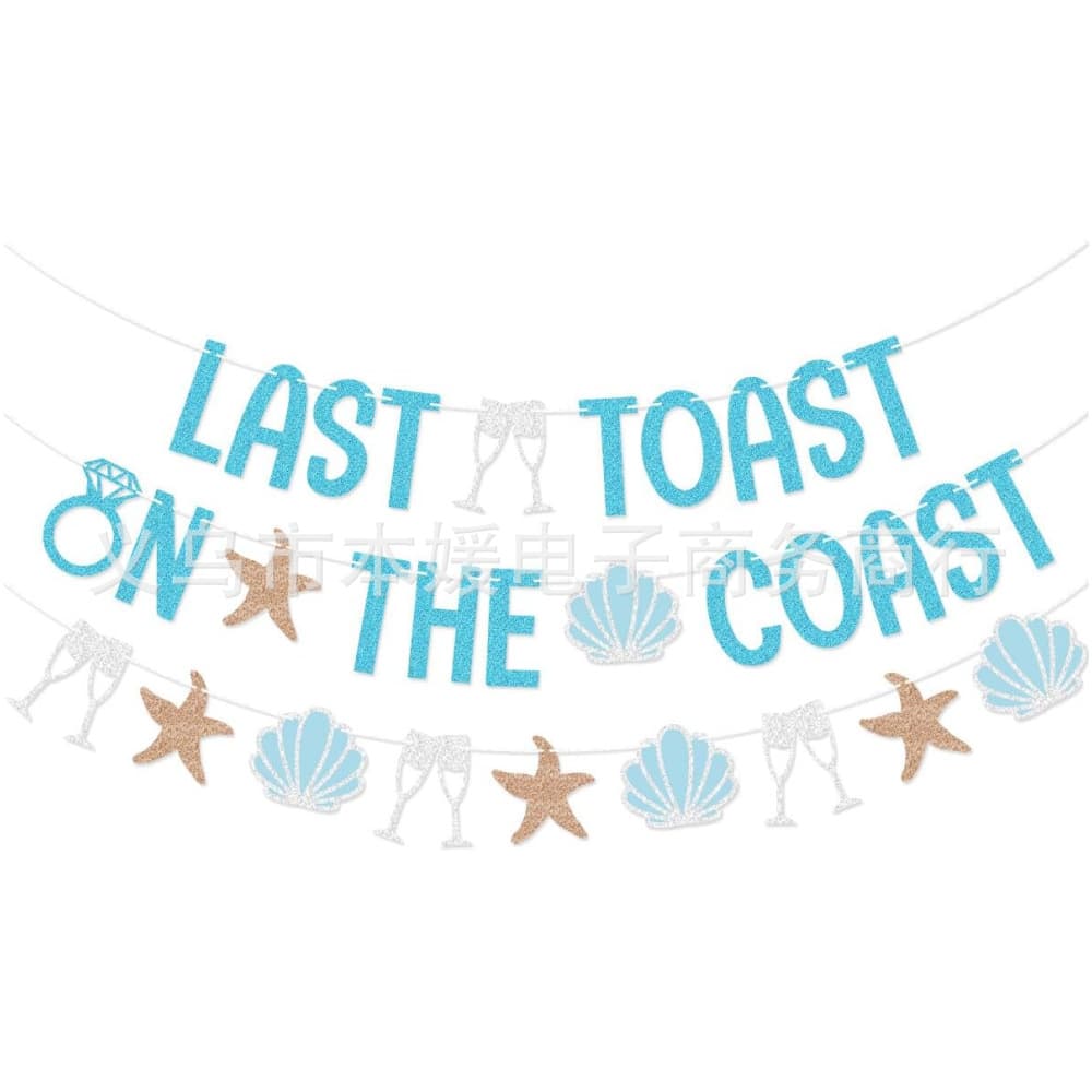 Last Toast on the Coast Banner Blue Glitter Gold Cardstock Engagement Party Decoration Banner