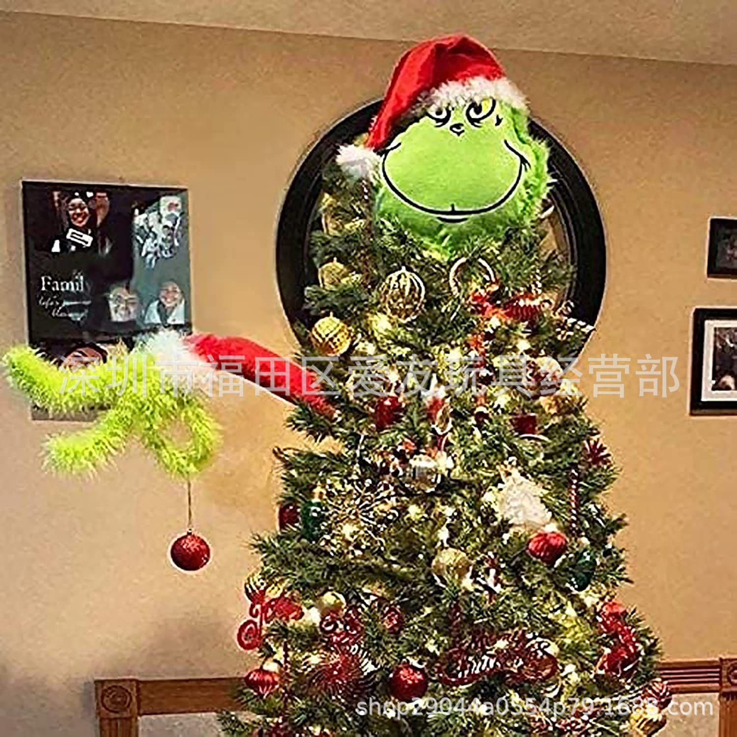 Cross-border Grinch green furry monster plush doll Christmas tree decoration green monster plush toy