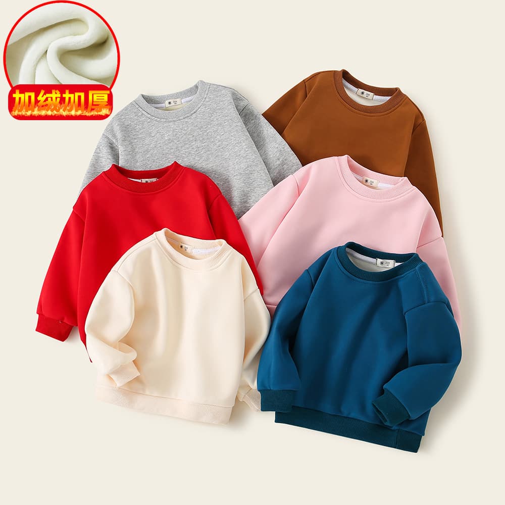 Factory batch luminous version direct selling solid color children's sweater fleece-lined thickened class a one-piece velvet advertising shirt class clothing customization