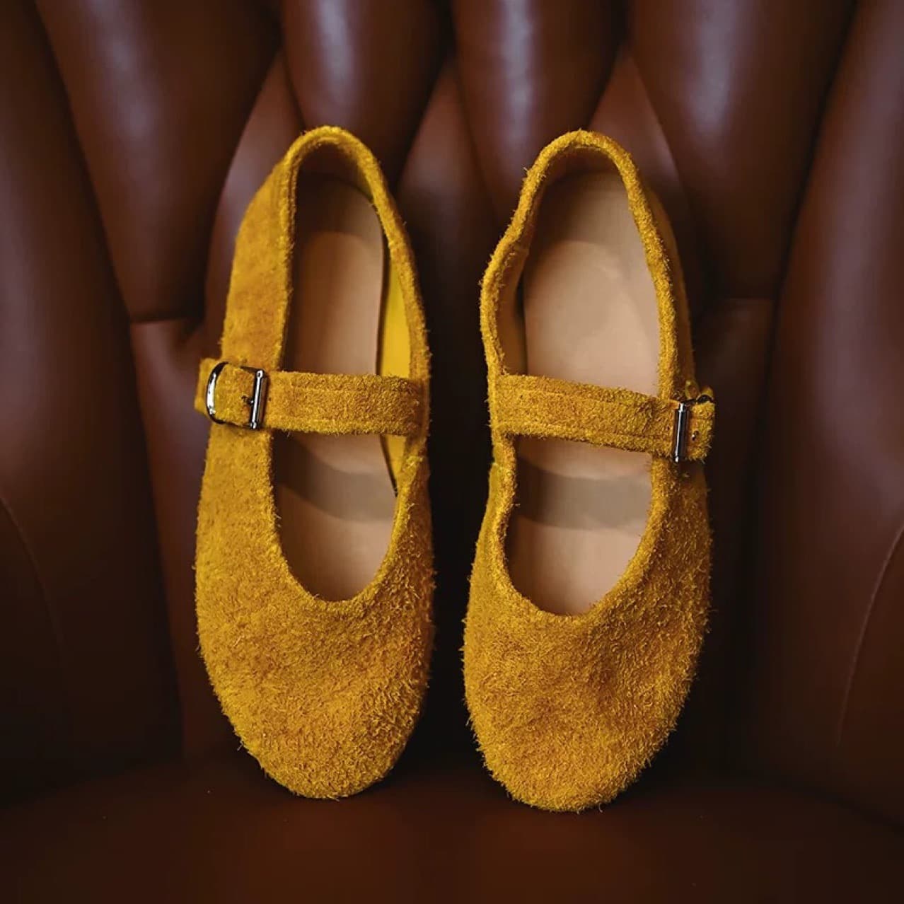 Red Vintage Butterfly Knot Ballet Flats Women's Low Heel Slip-On Shoes Leather Upper Round Toe Flat Bottom Casual Shoes