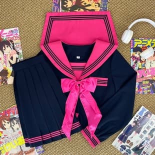 Original Rose Red Three-Stripe Sailor Uniform Japanese Delinquent School Style Sweet-Cool JK Uniform Pleated Skirt Set