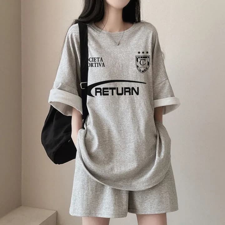 Suit Manufacturer Pure Cotton Letter Print Japanese Cute Girl Cotton Sportswear Set Women's Summer Casual Short Sleeve Shorts
