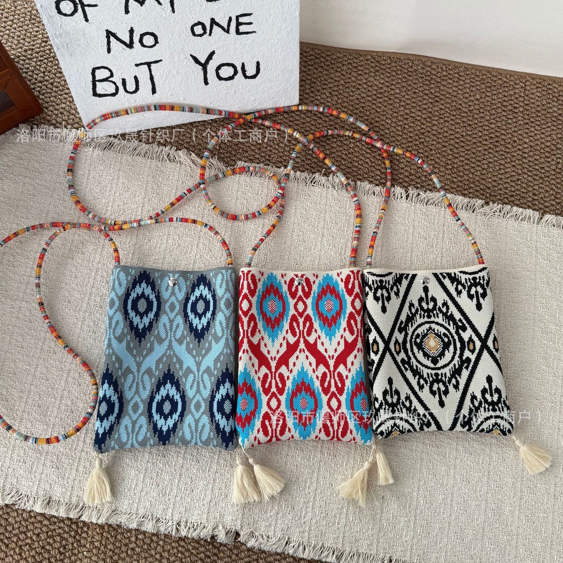 Xinjiang Ethnic Style Tassel Bag, Adras Style Travel Knit Bag, Unique New Single Shoulder Bag