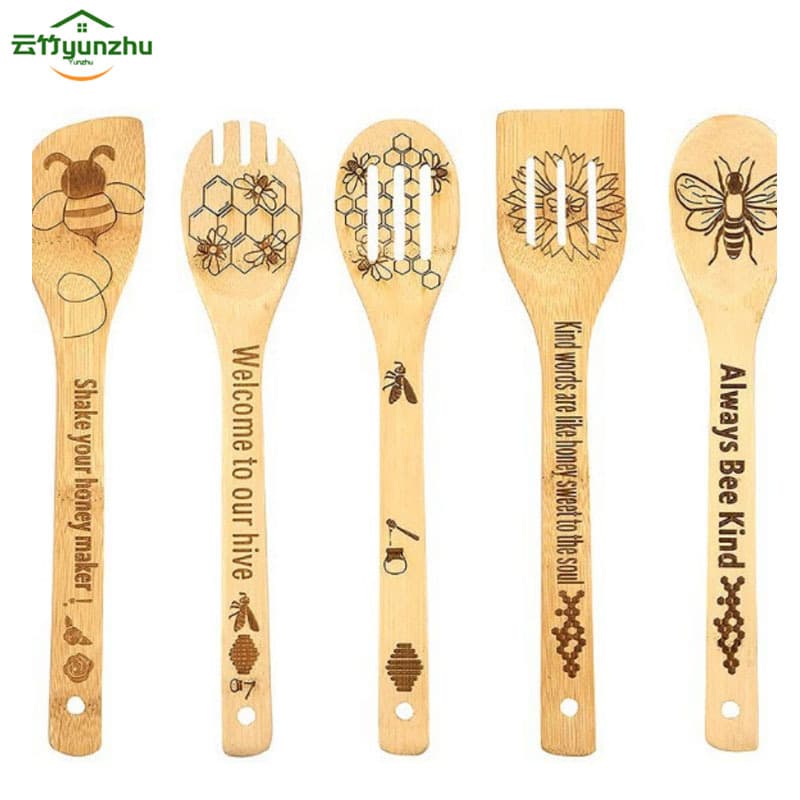 Amazon Laser Engraved Bamboo Spoon and Spatula Set for Kitchen Cooking Utensils with Logo