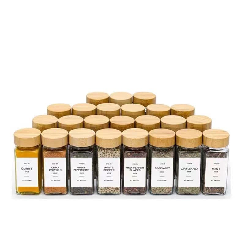 120ml Bamboo Lid Seasoning Bottle 4oz Square Bottle Spice Jar Cross-border Amazon Hot Selling Spice Bottle with Hole Shaker