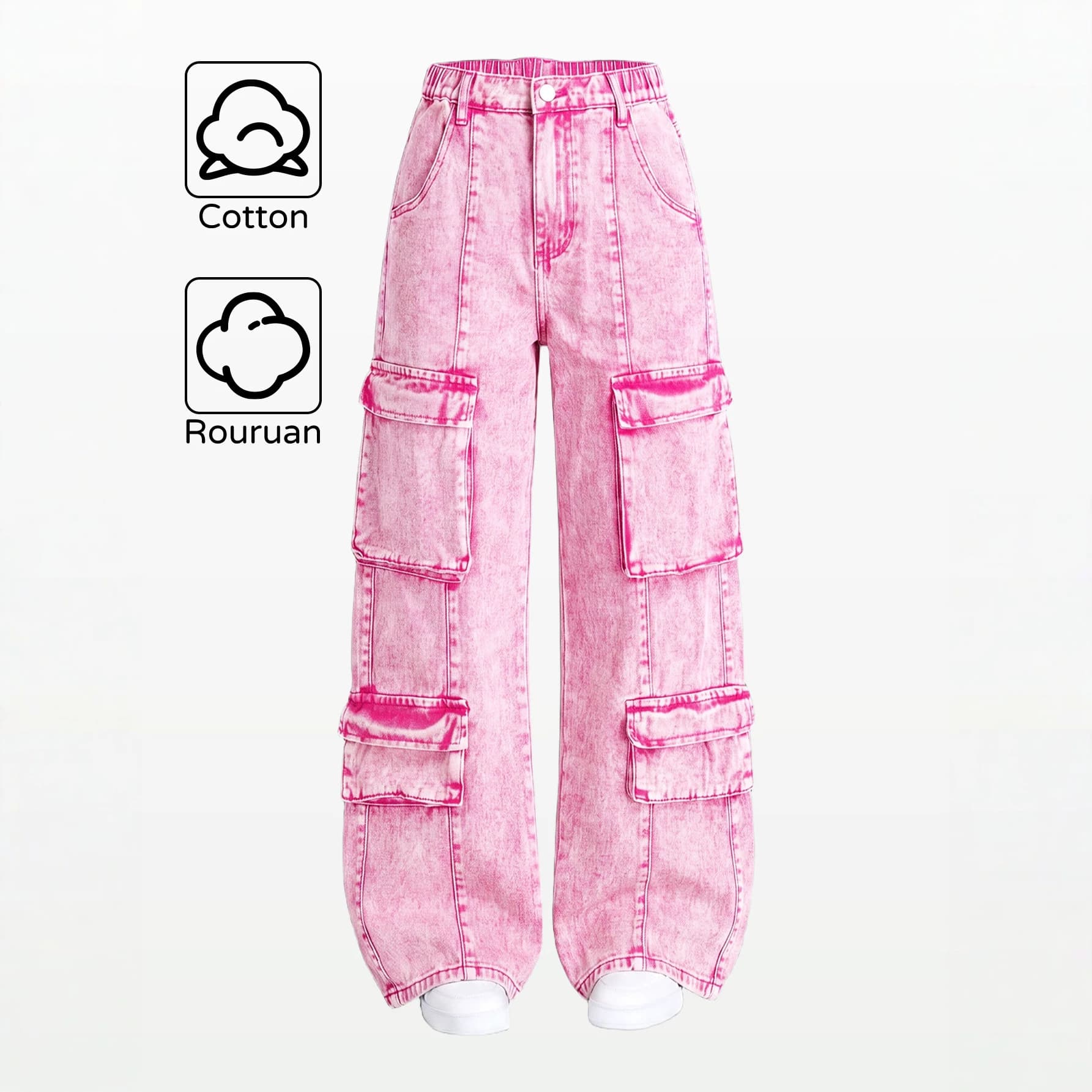 Source factory Amazon foreign trade exclusive cargo pocket rose red wide-leg jeans for teenage girls in stock