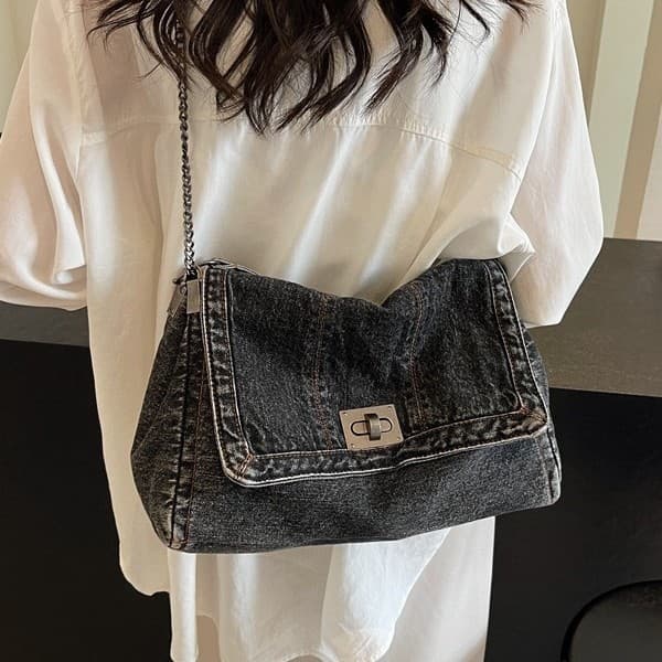 Casual Commuting Large Capacity Denim Women's Bag 2025 New Versatile Chain Shoulder Crossbody Bag Tote Bag