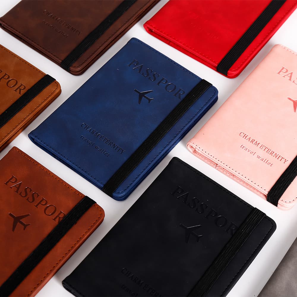 High-End PU Leather Passport Holder RFID Protected Travel Wallet Ticket Clip Logo Printable Neutral/Unisex Daily Match
