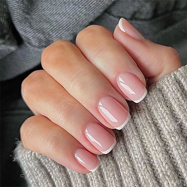 Classic Simple Pink French White Edge Wearable Nails Short Square Press On Nails