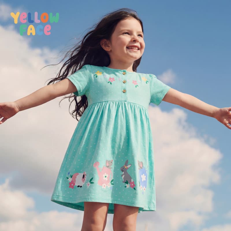 New European and American Fashion Girls' Dress Cartoon Rabbit Children's Dress Princess Dress Round Neck Kids Girls' Dress Summer