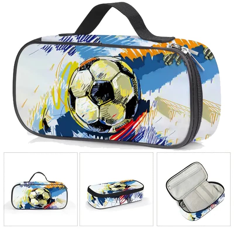 Cross-border football large-capacity pencil bag simple primary and secondary school students portable stationery bag double zipper pencil stationery pencil case