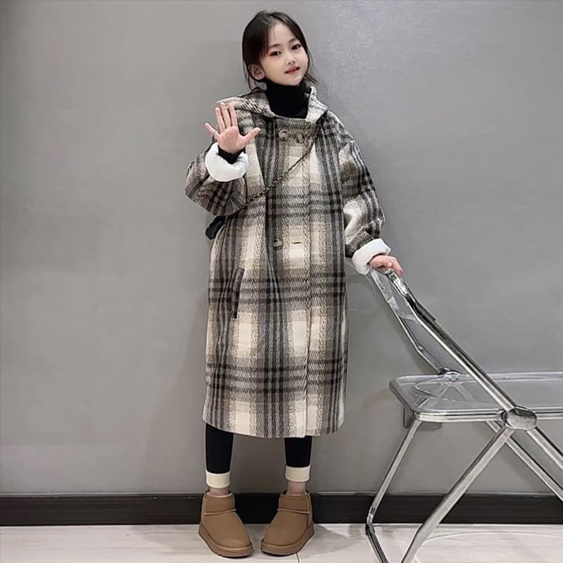 Girls' Fleece-Lined Coat Fall/Winter 2024 New Style Kids' Thick Winter Jacket Trendy Older Girls' Mid-Length Trench Coat