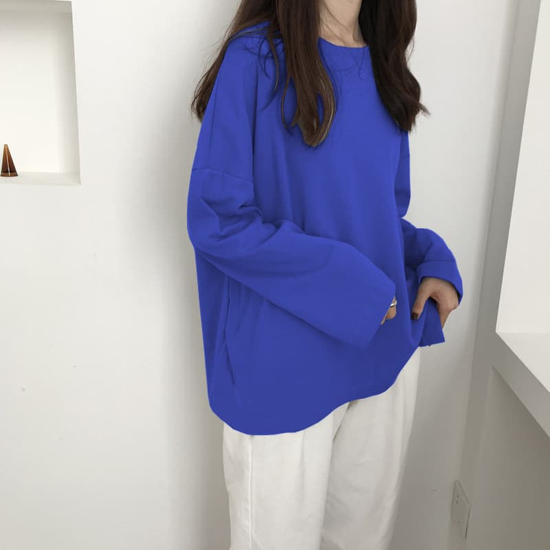 Women's Long-Sleeve T-Shirt, Korean Loose Fit, Slim, Solid Color, Student 2024 Autumn New Arrival, Versatile Basic Top