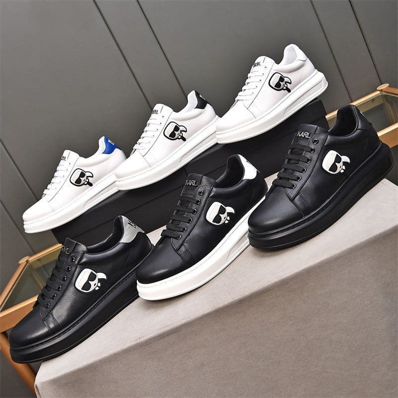 Autumn New Karl Lagerfeld Men's Sports Casual Shoes Thick Sole Cowhide Versatile White Sneakers Fashion