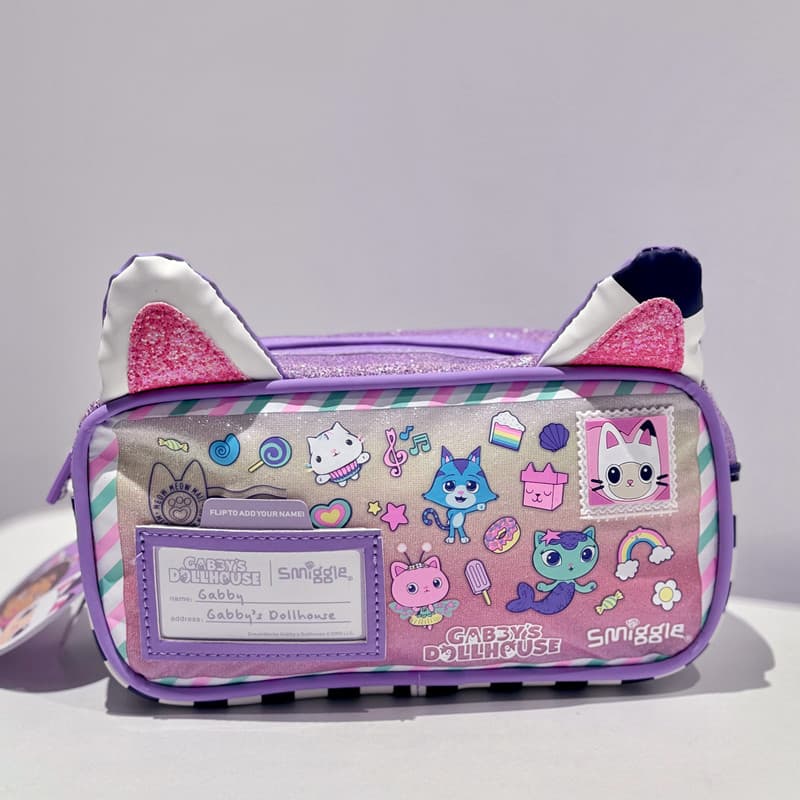 Smiggle Double-Layer Pencil Case Purple Gabby's Dollhouse Storage Pen Box Student Stationery Dinosaur Game Cat
