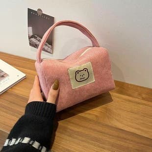 New Corduroy Handheld Makeup Bag for Female Students Korean Style Cute Going Out Handbag Large Capacity Toiletry Bag Trendy