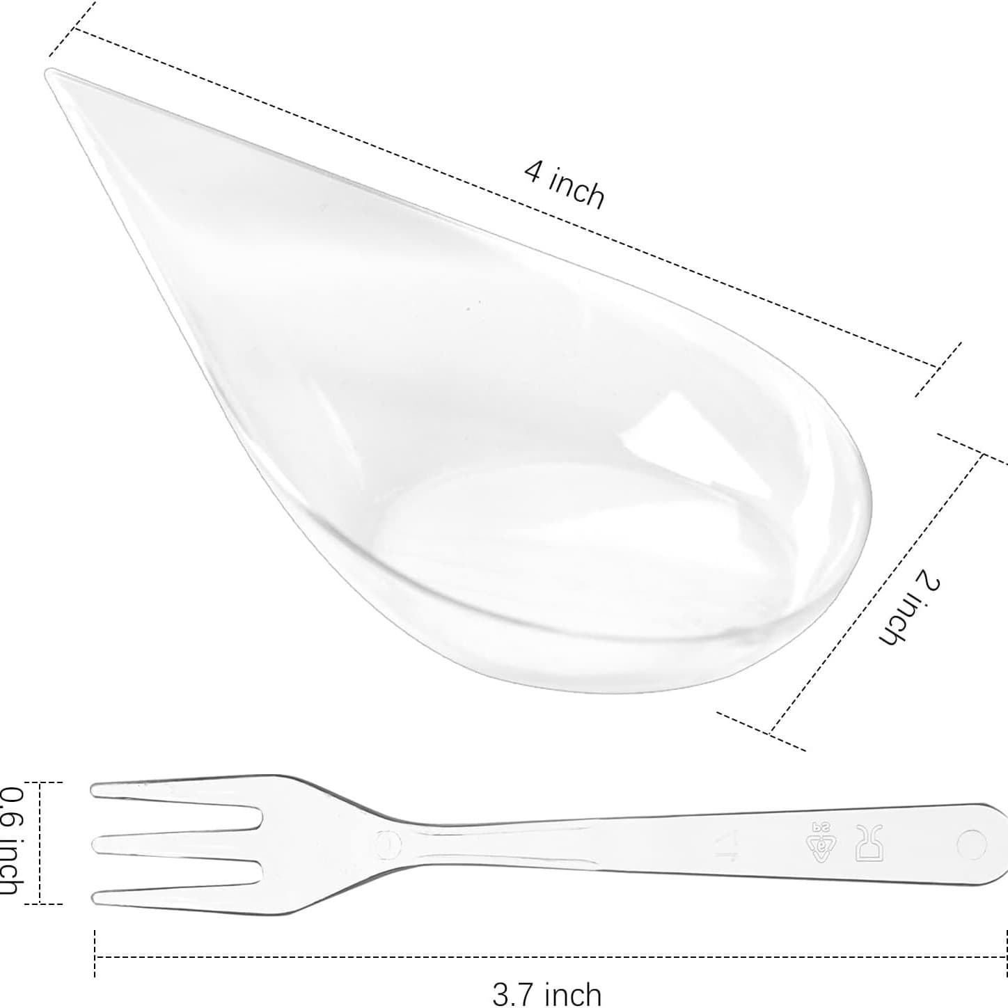 Reusable Appetizer Transparent Plastic Tasting Appetizer Party Teardrop Spoons with Fork and Spoon