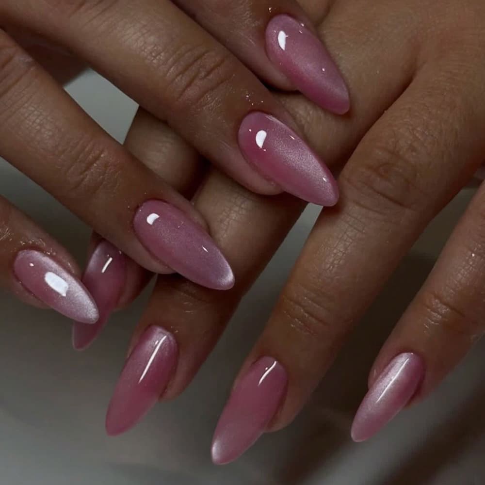 Ins Style Bean Paste Pink Cat Eye Wearable Nails Long Almond Shape Nail Art Stickers Removable Fake Nail Tips Hot Selling