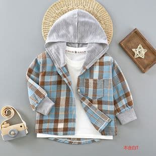 Children's Long-Sleeve Plaid Shirt, Spring/Fall Hooded Cardigan for Toddlers and Kids