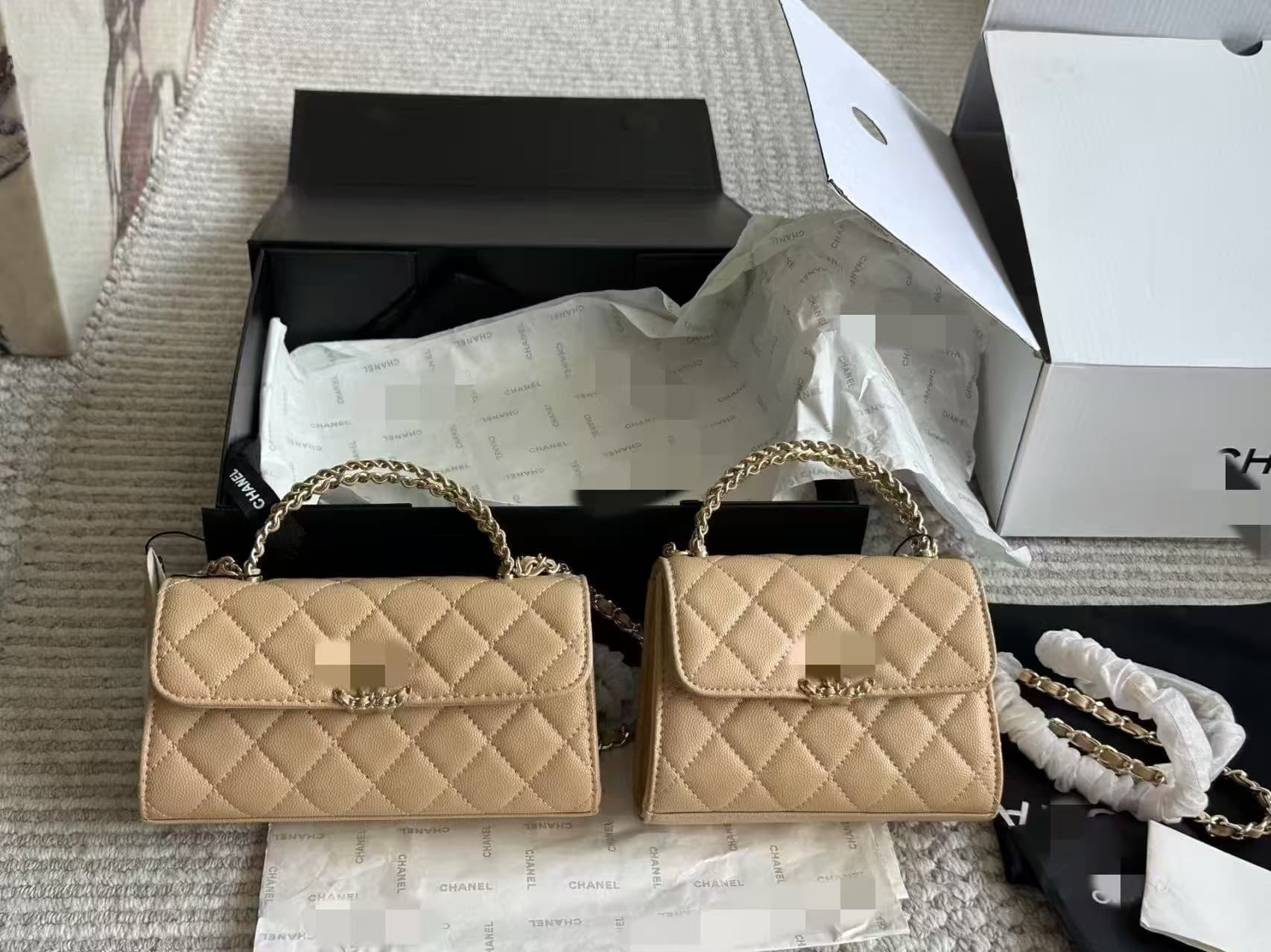 Chanel-style Genuine Leather Women's Crossbody Bag Cosmetic Bag Shoulder Bag Premium Handheld Box Bag Mini Small Bag